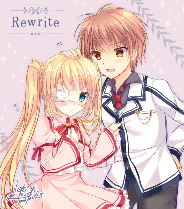 Anime couple pink background snowflakes free wallpaper - medium preview image