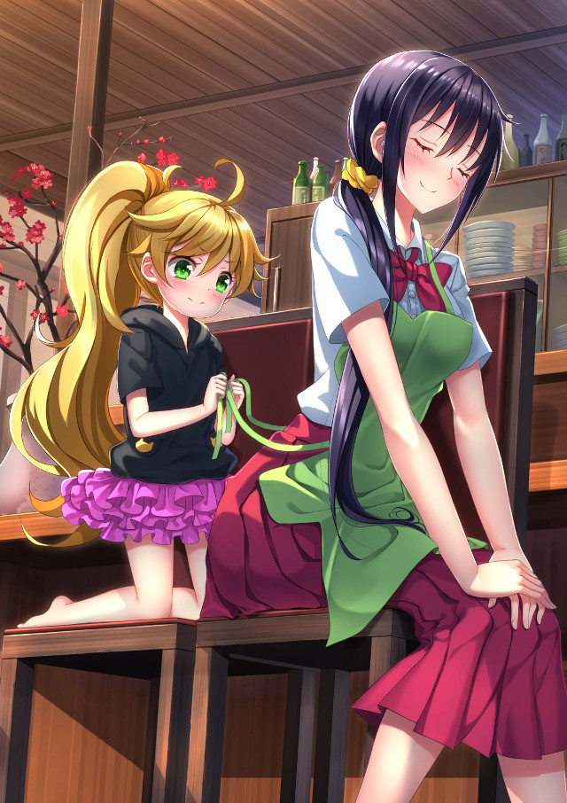 Anime girls table dog long free wallpaper - medium preview image