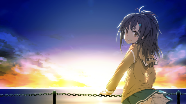 Girl fence sunset clouds sky free wallpaper - medium preview image
