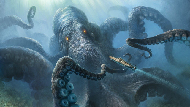 Deep sea octopus attacking squid free wallpaper - medium preview image
