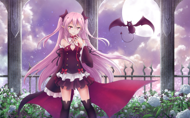 Girl purple dress bat flying free wallpaper - medium preview image