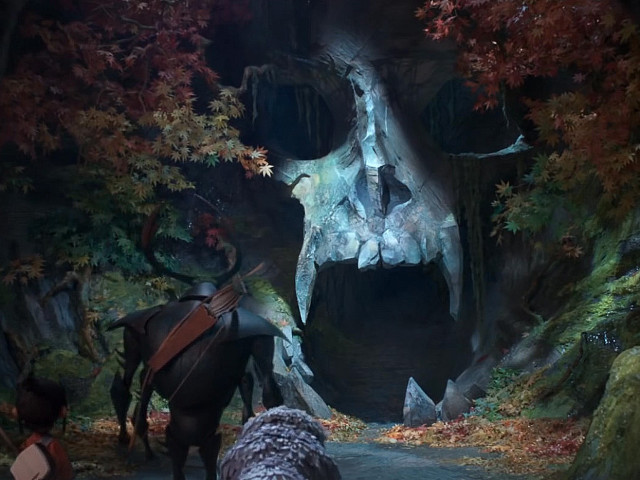 Man walking giant skull forest free wallpaper - medium preview image