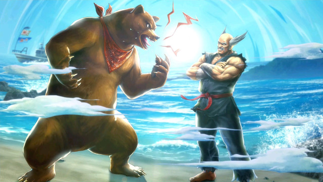 Two men bear beach ship free wallpaper - medium preview image