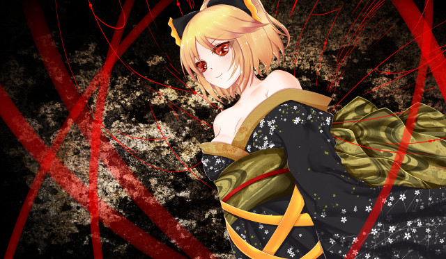 Woman yellow hair black dress free wallpaper - medium preview image