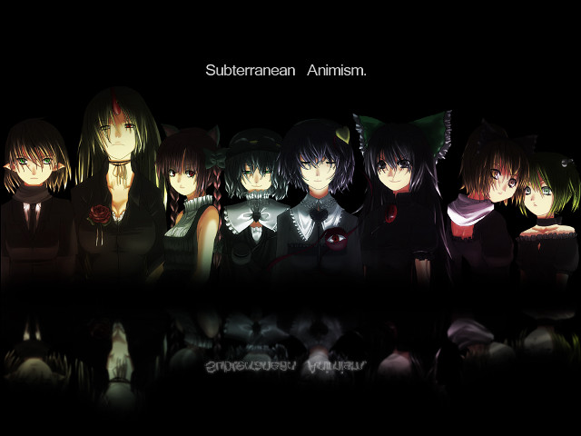 Anime characters black background caption #2 free wallpaper - medium preview image
