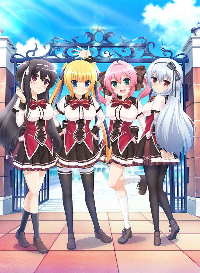 Anime girls sidewalk gate blue free wallpaper - medium preview image