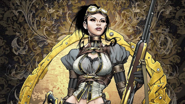 Woman gun yellow jacket shoulders free wallpaper - medium preview image