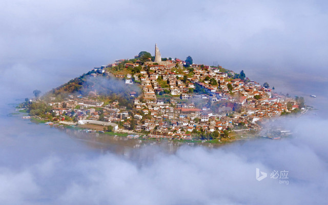 Small island town clouds birds free wallpaper - medium preview image