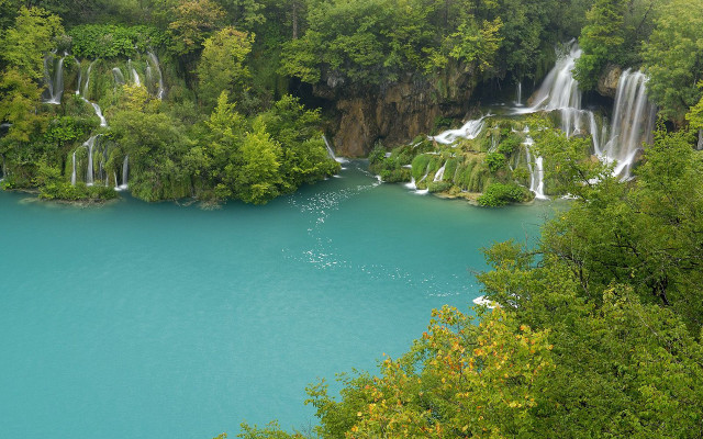 Large waterfall lake trees distant free wallpaper - medium preview image