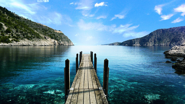 Pier ocean mountains blue water #2 free wallpaper - medium preview image