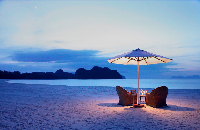 Chairs umbrella beach night ocean free wallpaper - medium preview image