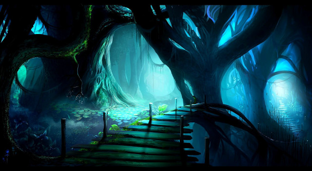 Path forest bridge pond nature free wallpaper - medium preview image