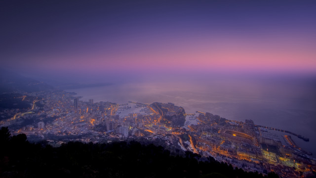 City lit purple sky water free wallpaper - medium preview image