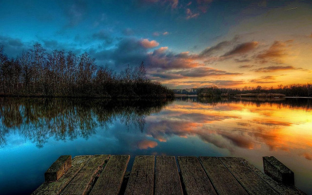 Dock sunset water clouds sky free wallpaper - medium preview image