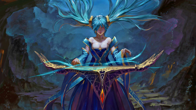 Blue hair blue dress sword free wallpaper - medium preview image