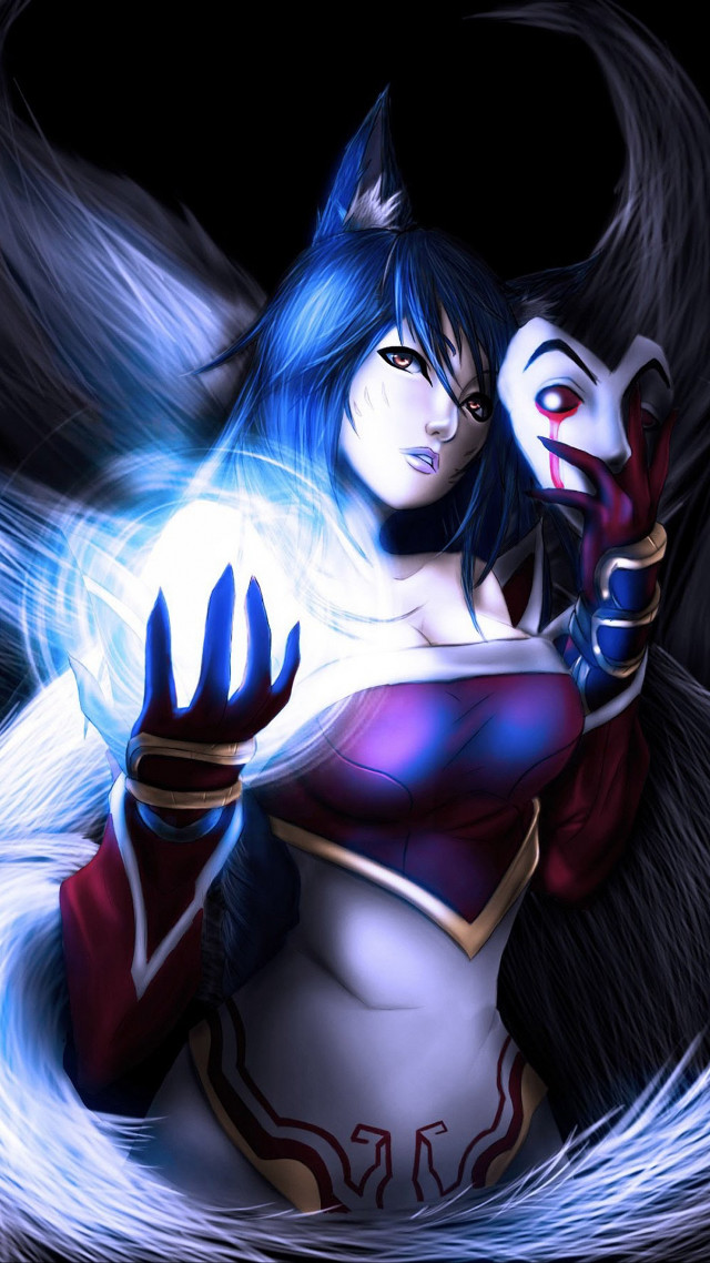 Blue haired vastaya demon mask free wallpaper - medium preview image