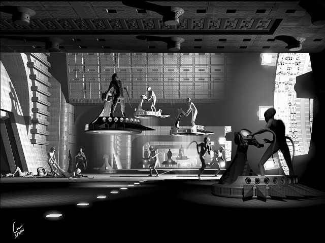 Futuristic building black white photo free wallpaper - medium preview image