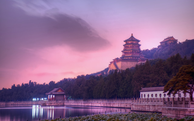 Large building hill lake trees #2 free wallpaper - medium preview image