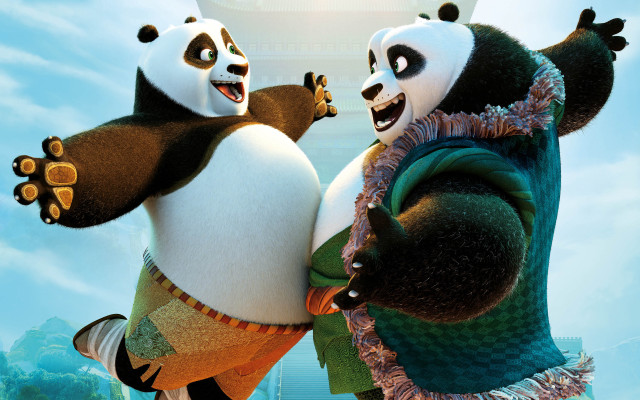 Pandas dancing cartoon sky background free wallpaper - medium preview image
