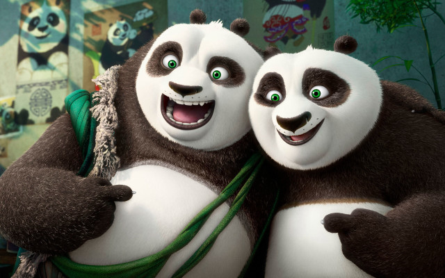Pandas hugging cartoon scene background free wallpaper - medium preview image