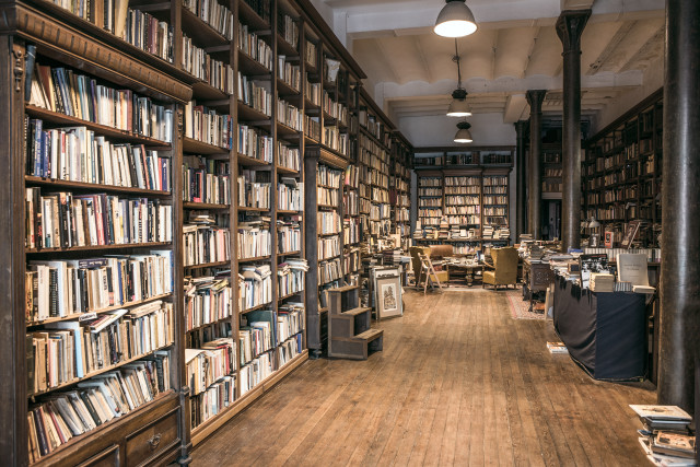Library bookshelves books floor messy free wallpaper - medium preview image