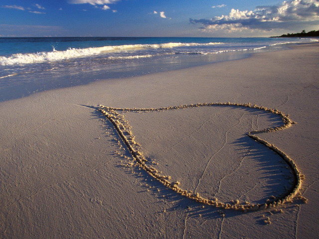 Heart drawn sand beach ocean free wallpaper - medium preview image