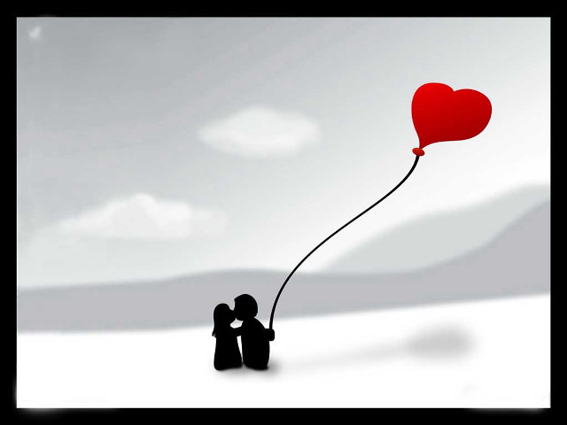 Couple red balloon snow heart free wallpaper - medium preview image