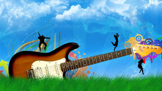 Guitar jump man grass sky free wallpaper - medium preview image