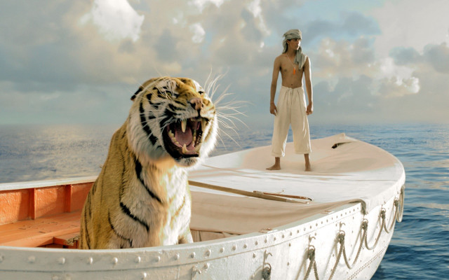 Man boat tiger water background free wallpaper - medium preview image