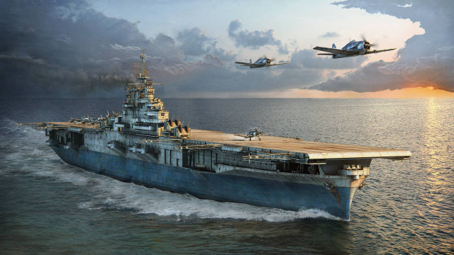 Large ship ocean planes flying free wallpaper - medium preview image