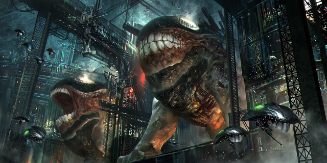 Man futuristic city giant snake free wallpaper - medium preview image