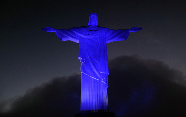 Christ statue blue light dark free wallpaper - medium preview image