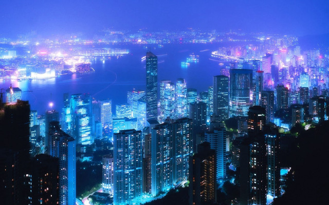 City night lights buildings blue free wallpaper - medium preview image