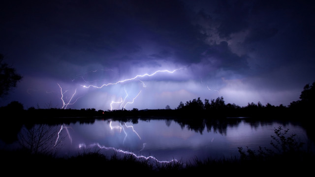 Lightning storm lake night reflection #2 free wallpaper - medium preview image