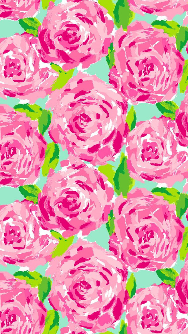 Pink rose pattern green background free wallpaper - medium preview image