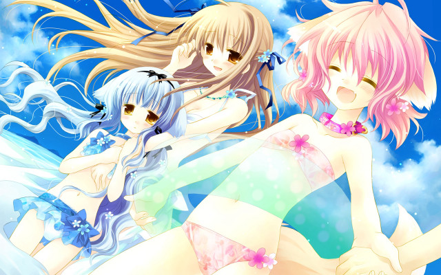 Anime girls bikini laying back free wallpaper - medium preview image