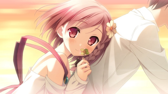 Girl pink hair flower hand free wallpaper - medium preview image