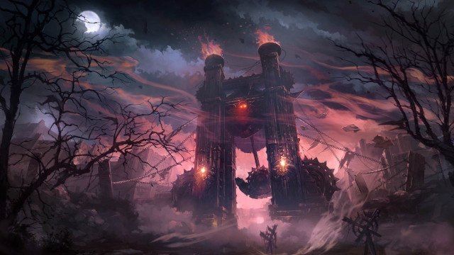 Castle forest full moon painting free wallpaper - medium preview image