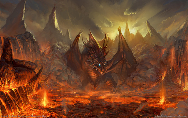 Dragon lava landscape flames rocks free wallpaper - medium preview image
