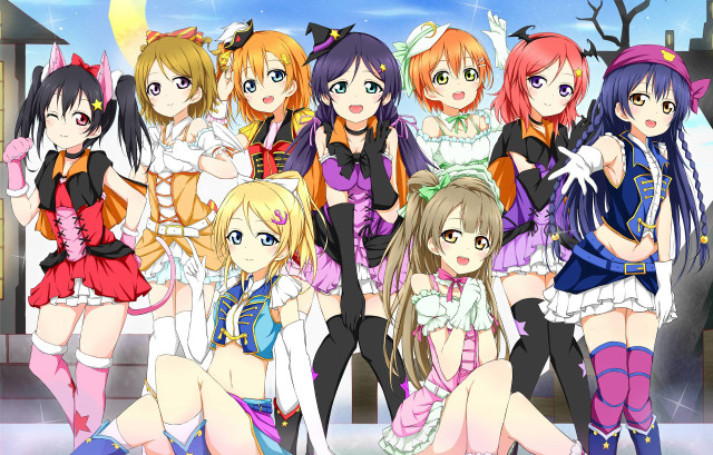 Anime girls group photo full free wallpaper - medium preview image