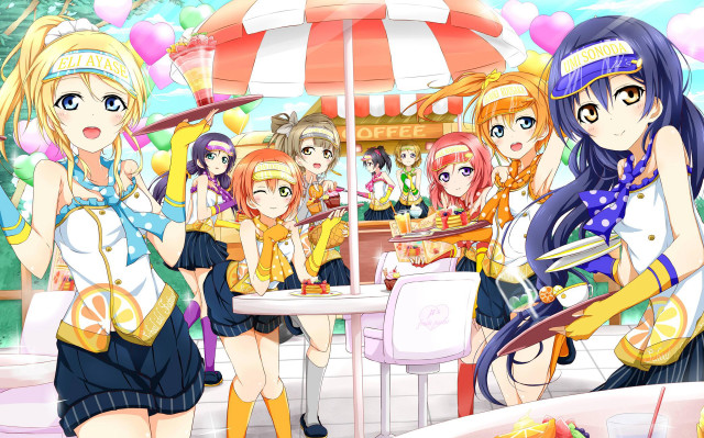 Anime girls table food umbrella free wallpaper - medium preview image