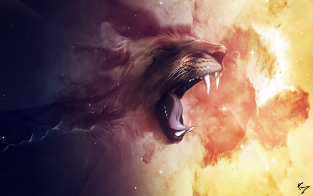 Lion roaring teeth space stars #2 free wallpaper - medium preview image