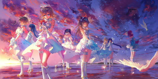 Anime girls beach cloudy sky free wallpaper - medium preview image
