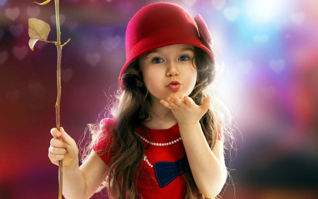 Little girl holding rose red #3 free wallpaper - medium preview image