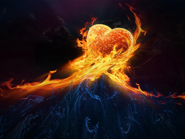 Heart on fire dark background free wallpaper - medium preview image