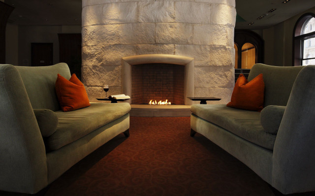 Living room fireplace two couches free wallpaper - medium preview image