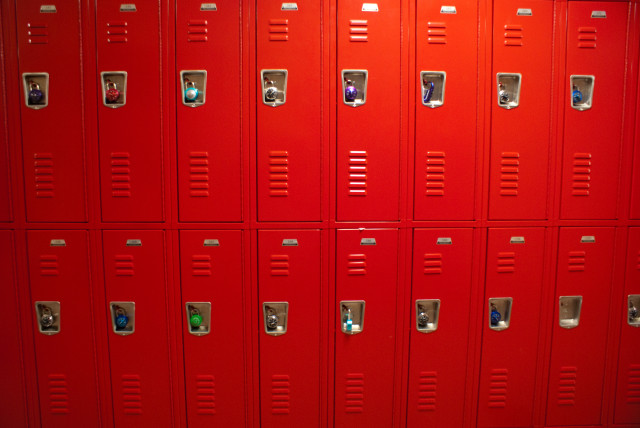 Red lockers clocks row door free wallpaper - medium preview image