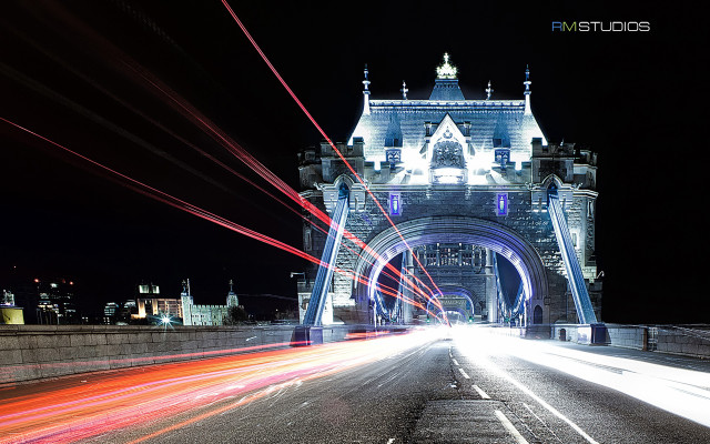 Bridge night long exposure lights free wallpaper - medium preview image