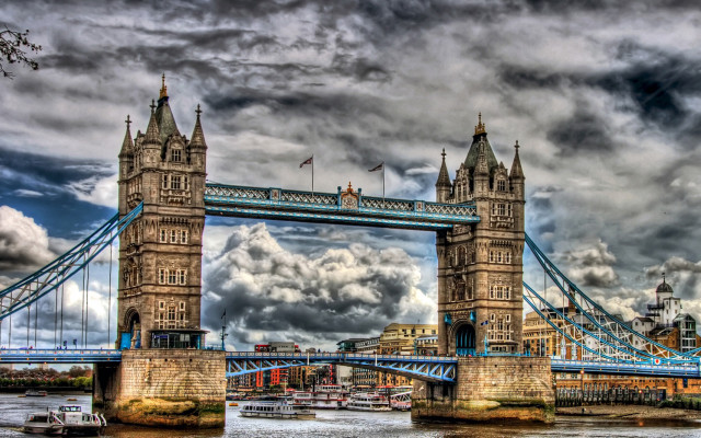 Gothic bridge tower sunset cityscape free wallpaper - medium preview image