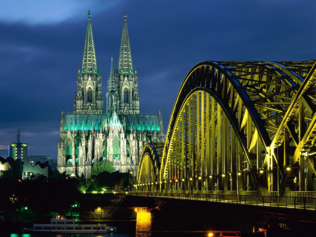 Cathedral night bridge boat water free wallpaper - medium preview image